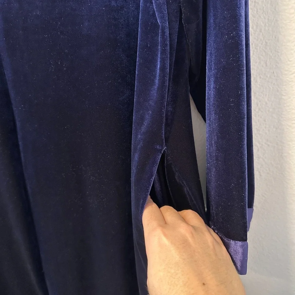 Oscar de la Renta (L-XL) Pink‎ Label Velour Velvet Satin Caftan Purple Blue Robe